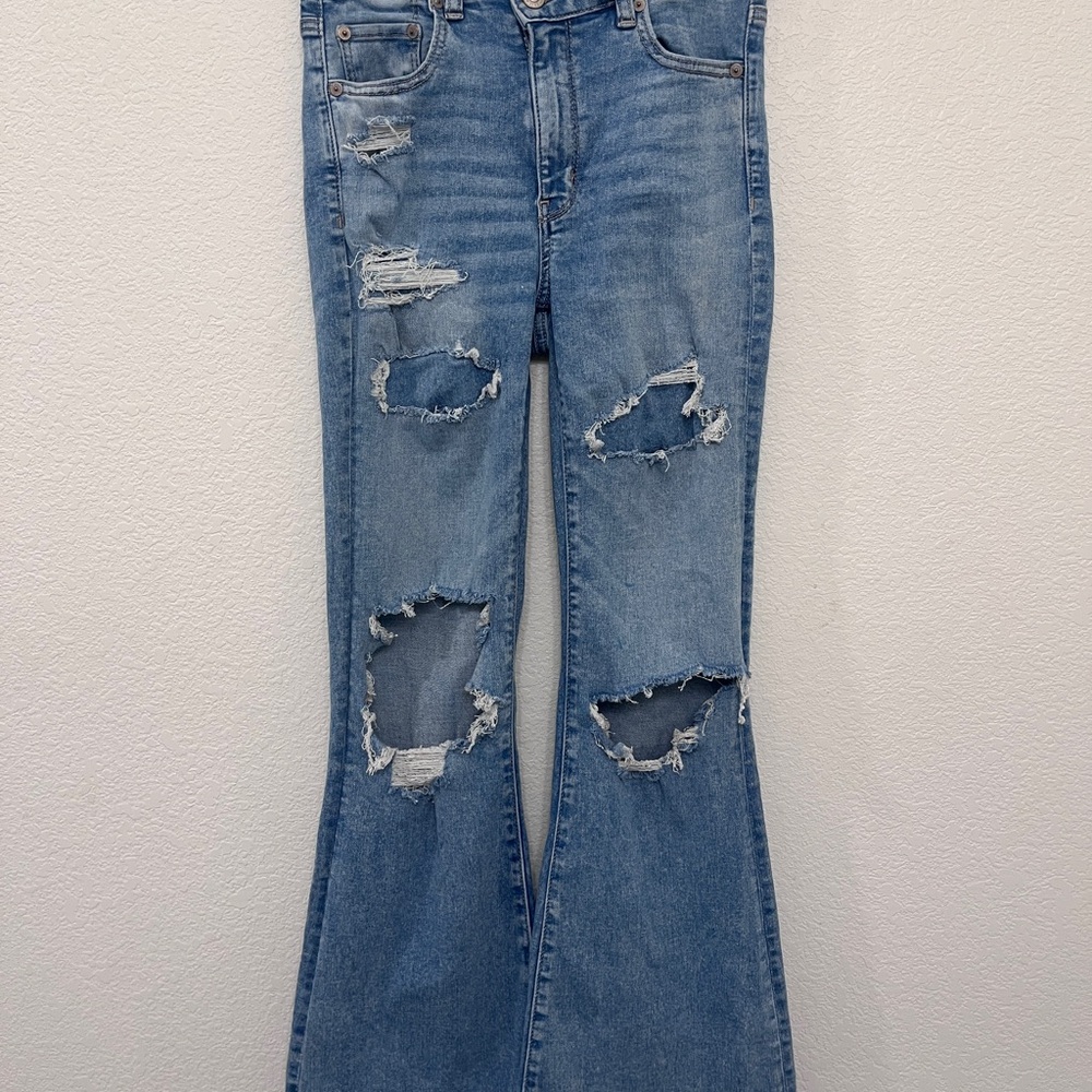 American Eagle Outfitters Light Blue Distressed Flare Jeans